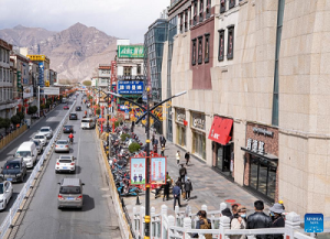 A KFC branch is pictured on a downtown street of Lhasa, southwest China's Tibet Autonomous Region, March 24, 2023.