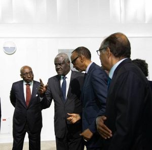 The African Union Commission (AUC) chairman, Moussa Faki Mahamat, number 2 from left with Rwandan President Paul Kagame