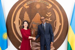 Germany Federal Foreign Affairs Minister, Annalena Baerbock (left) with Rwandan President Paul Kagame